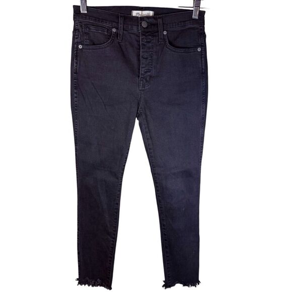 Madewell 10” High Rise Skinny Black Denim Jean Size‎ 27P Raw Hem Grunge Street - Picture 1 of 8